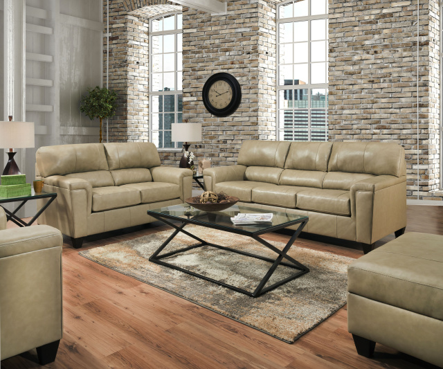 12038 - LEATHER Touch Sofa and Love in Soft Touch Putty - Matching Recliner 14010 - Accent Chair and